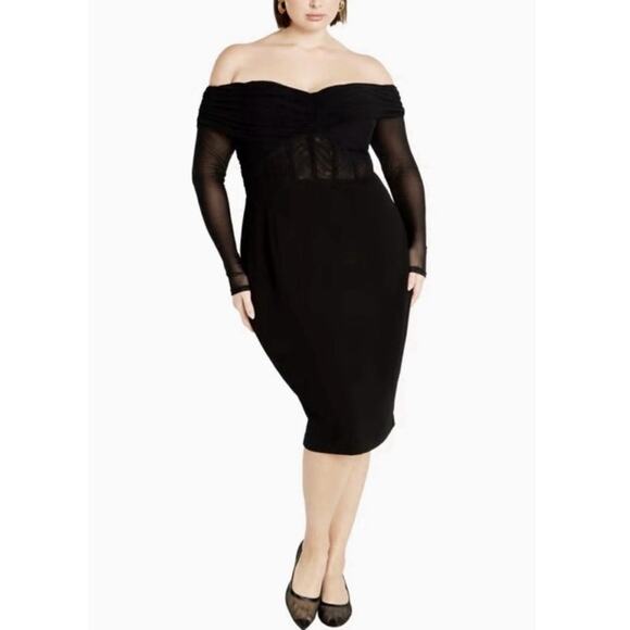 City Chic Size XL/ 22 Lana Bodycon Cocktail Dress Black Sheer Long Sleeve Formal - Picture 1 of 9